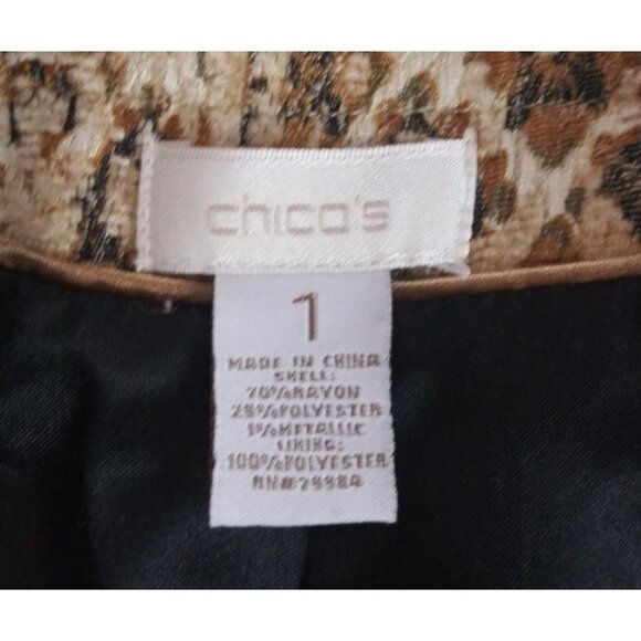 Chico's Tapestry Gold & Black Embellished Boho Jacquard Jacket Size 1 - Picture 4 of 5